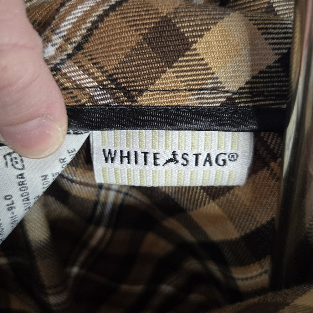 White Stag Vintage Brown Plaid Wool Blend Midi Skirt | Size 12 Side Zip - Picture 4 of 7